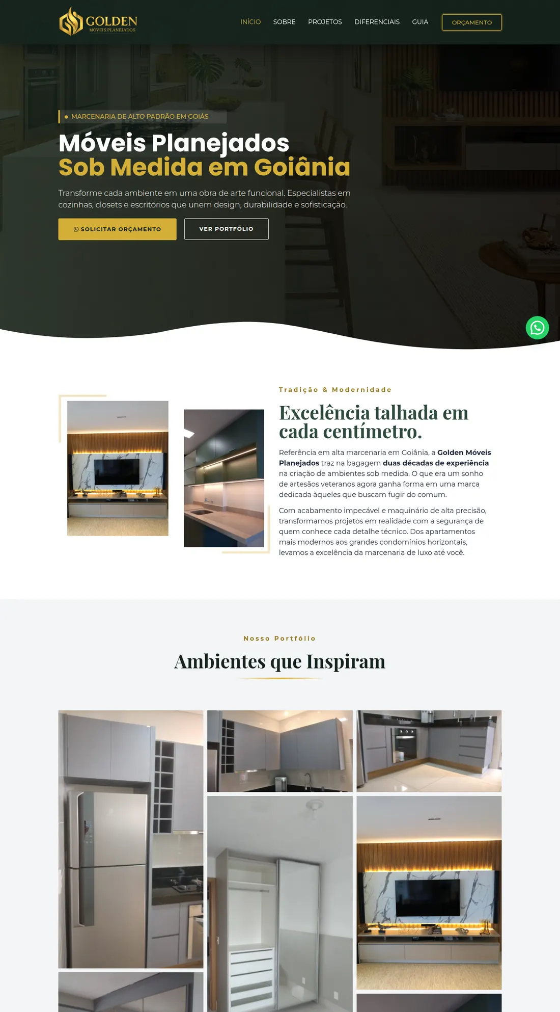Página inicial do site Golden Móveis Planejados