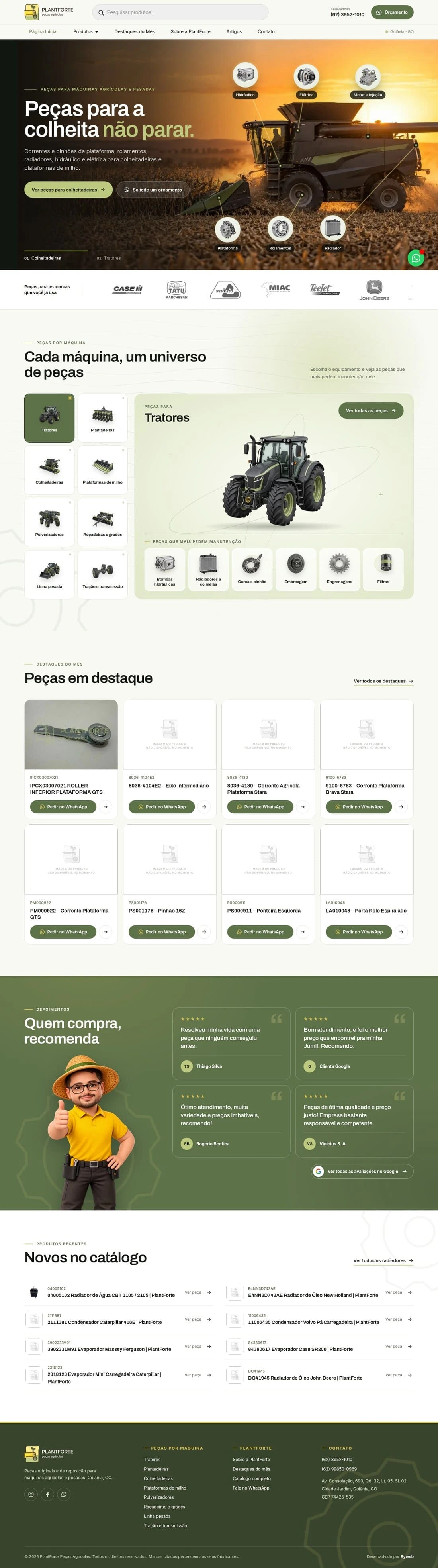 Página inicial do site PlantForte Peças Agrícolas